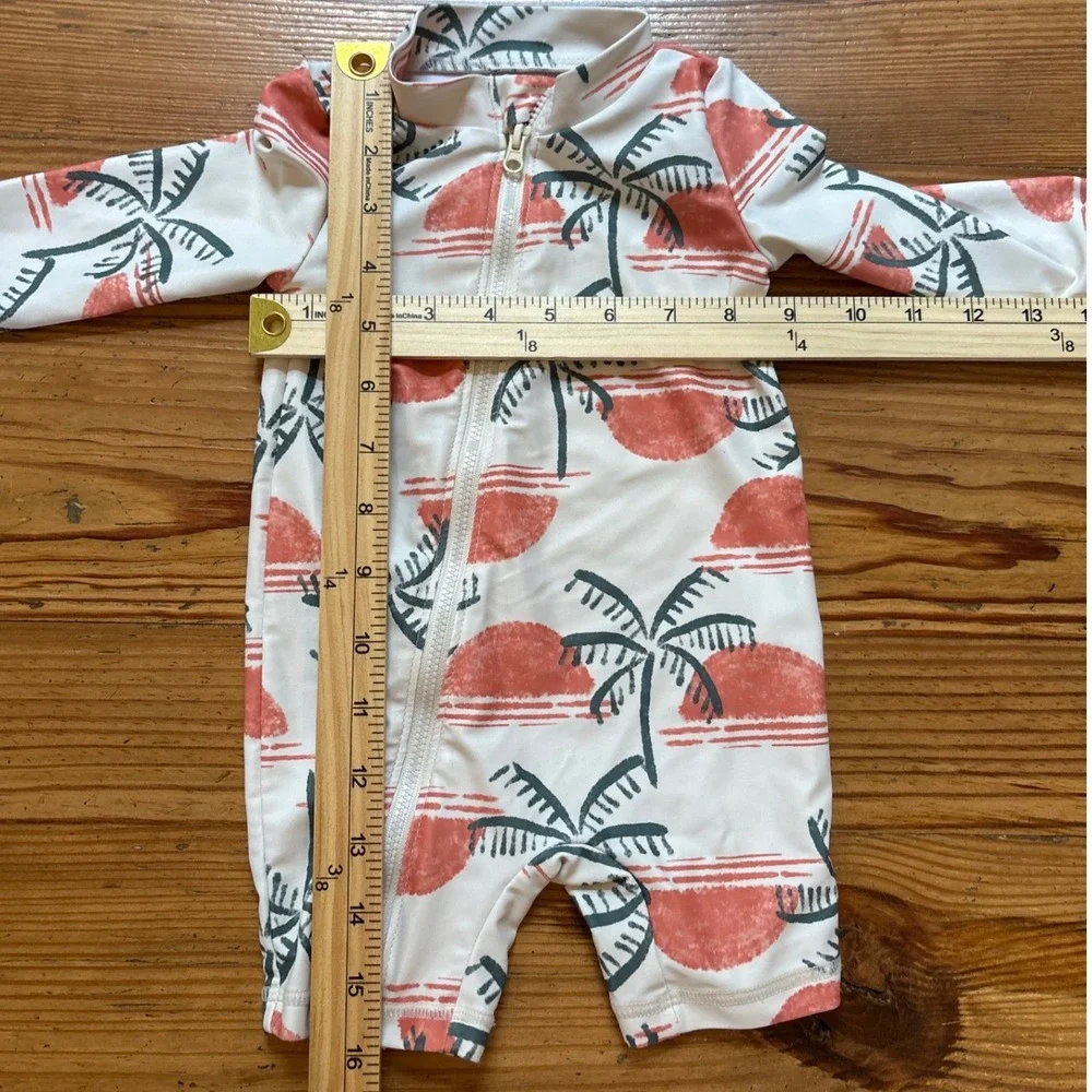 Carter's Rash Guard Baby Boy White Orange Palm Tree Excellent Zipper SIZE 3-6M‎